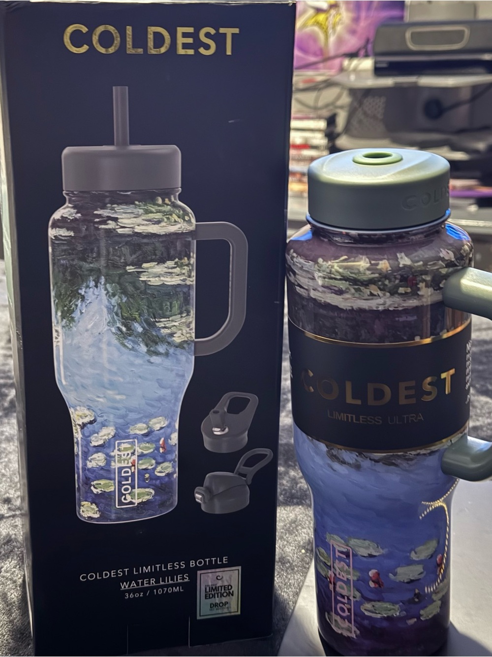Coldest Limitless Ultra Water Bottle — Blue/Purple Water Lilies